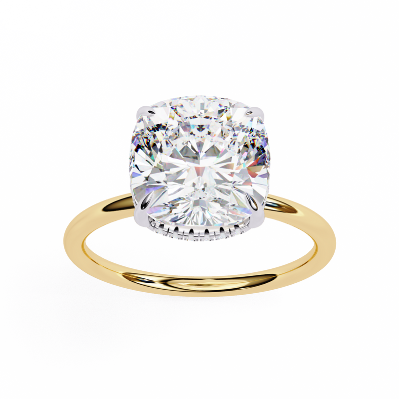 14k IGI certified cushion ring with E-F color VVS-VS clarity diamonds 52
