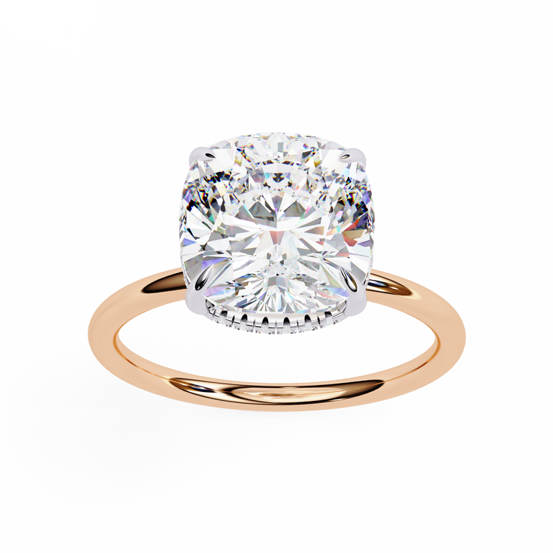 14k IGI certified cushion ring with E-F color VVS-VS clarity diamonds 52