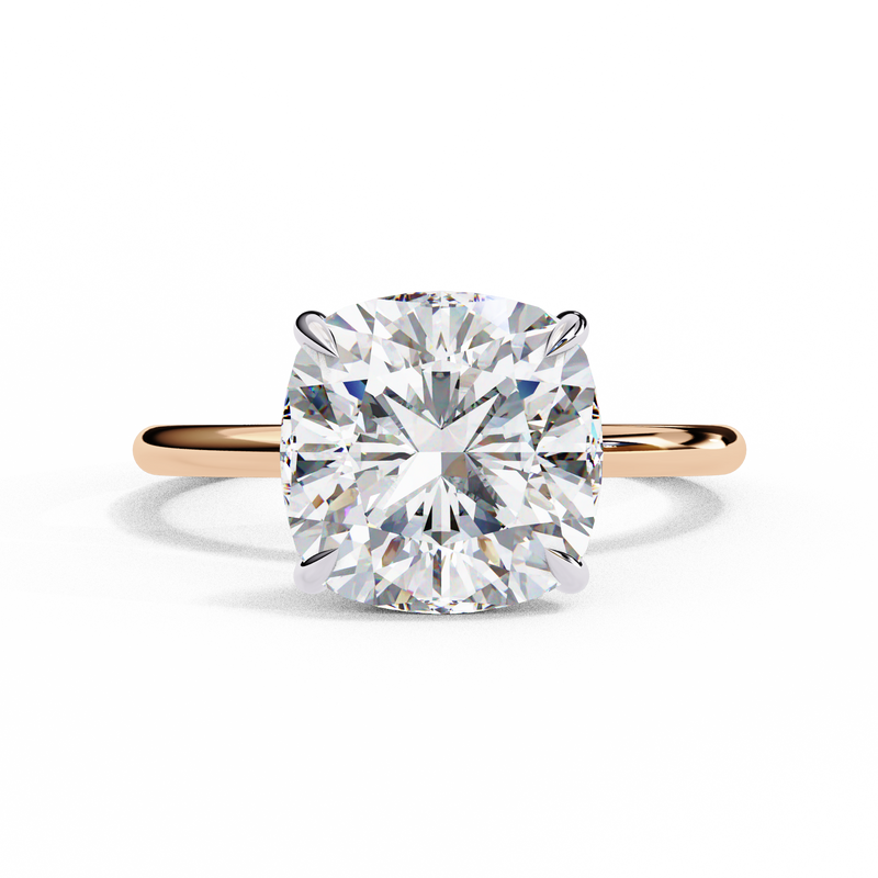 14k IGI certified cushion ring with E-F color VVS-VS clarity diamonds 52