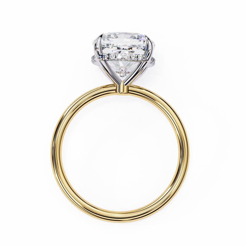 14K Lab Grown Diamond Cushion Hidden Halo Engagement Ring, E-F Color, VVS-VS Clarity