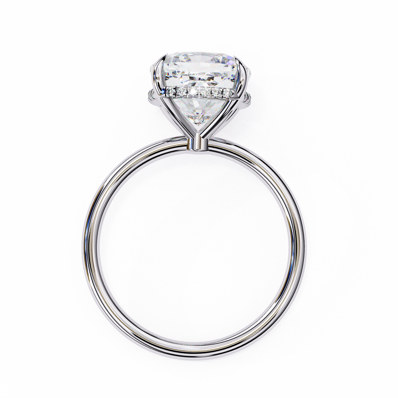 14K Lab Grown Diamond Cushion Hidden Halo Engagement Ring, E-F Color, VVS-VS Clarity