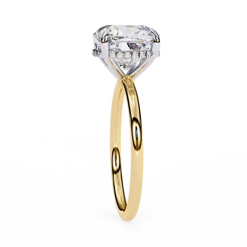 14K Lab Grown Diamond Cushion Hidden Halo Engagement Ring, E-F Color, VVS-VS Clarity