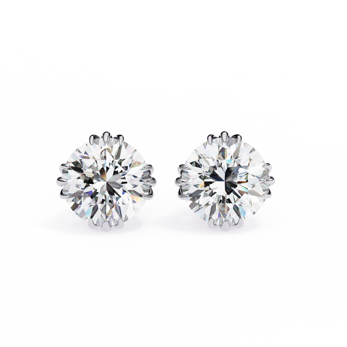14K Lab Grown Round Diamond 4 Triple Split-Prong Stud Earrings, D-E Color, VVS-VS Clarity