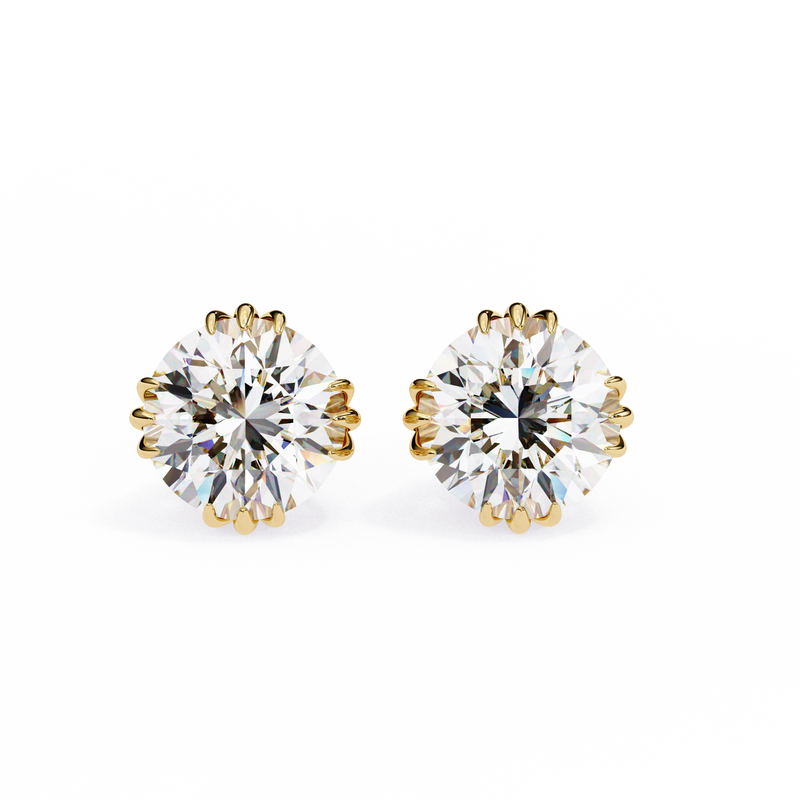 14K White Gold IGI Certified Round Solitaire Stud Earrings, 4 Triple Split Prongs, D-E Color, VVS/VS Clarity