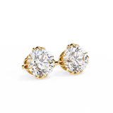 14K White Gold IGI Certified Round Solitaire Stud Earrings, 4 Triple Split Prongs, D-E Color, VVS/VS Clarity