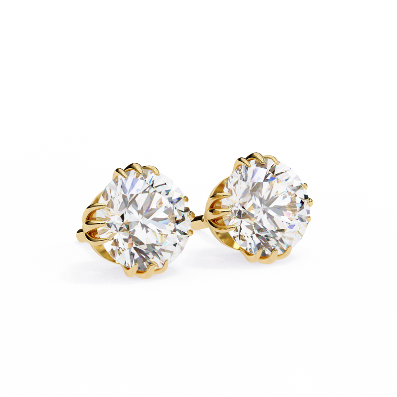 14K White Gold IGI Certified Round Solitaire Stud Earrings, 4 Triple Split Prongs, D-E Color, VVS/VS Clarity