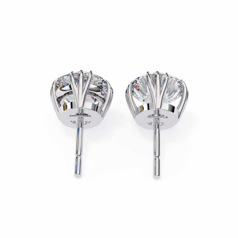 14K White Gold IGI Certified Round Solitaire Stud Earrings, 4 Triple Split Prongs, D-E Color, VVS/VS Clarity