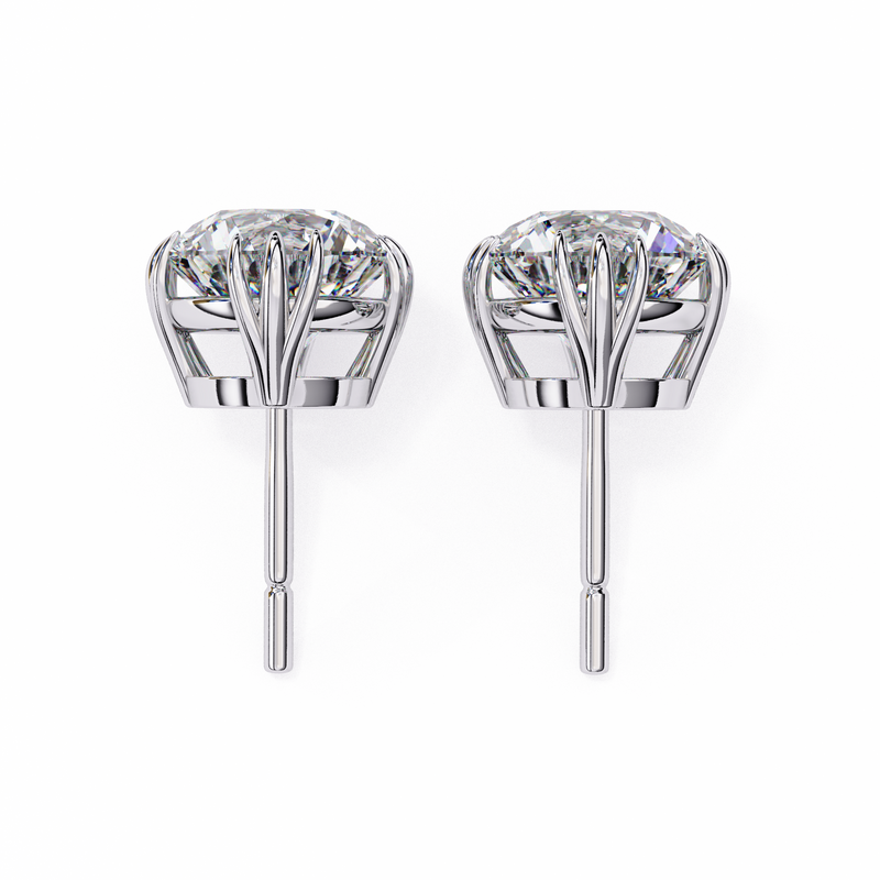 14K White Gold IGI Certified Round Solitaire Stud Earrings, 4 Triple Split Prongs, D-E Color, VVS/VS Clarity