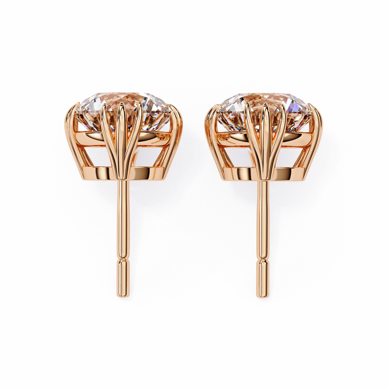 14K White Gold IGI Certified Round Solitaire Stud Earrings, 4 Triple Split Prongs, D-E Color, VVS/VS Clarity