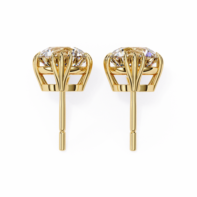 14K White Gold IGI Certified Round Solitaire Stud Earrings, 4 Triple Split Prongs, D-E Color, VVS/VS Clarity
