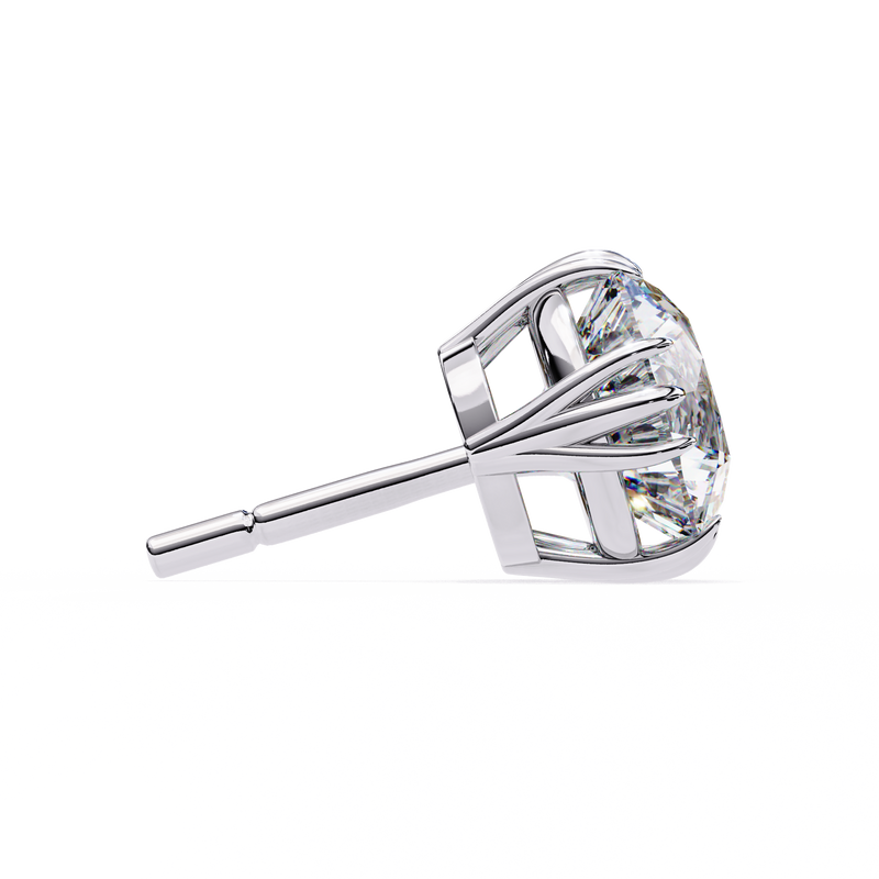 14K White Gold IGI Certified Round Solitaire Stud Earrings, 4 Triple Split Prongs, D-E Color, VVS/VS Clarity