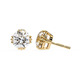 14K White Gold IGI Certified Round Solitaire Stud Earrings, 4 Triple Split Prongs, D-E Color, VVS/VS Clarity