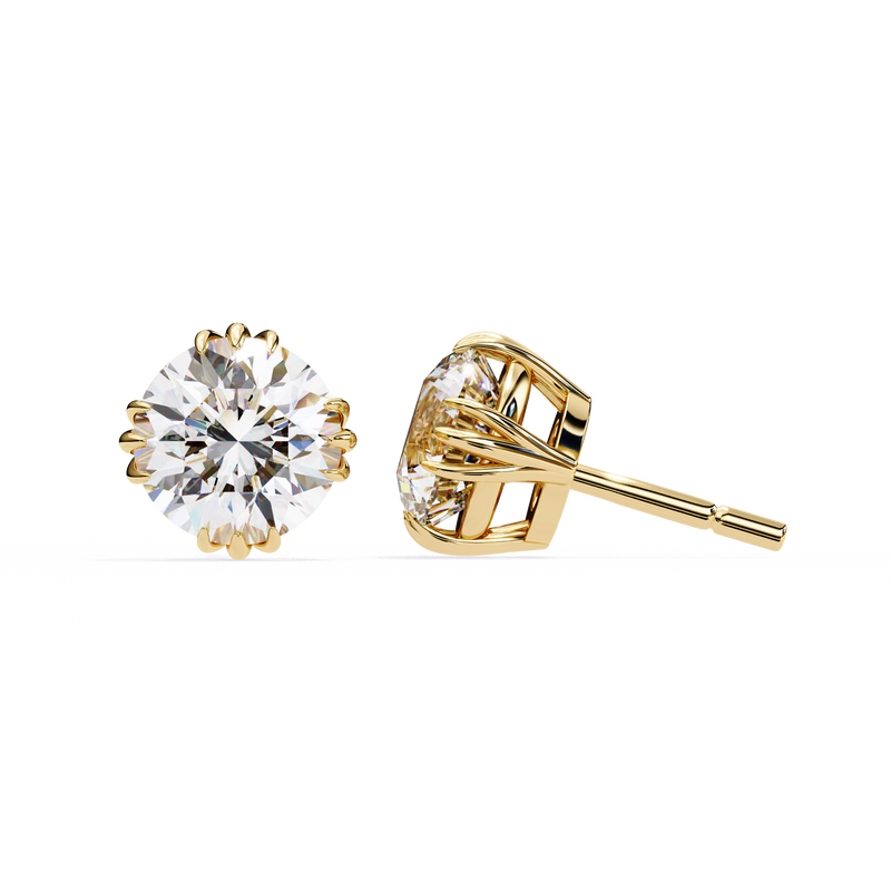 14K White Gold IGI Certified Round Solitaire Stud Earrings, 4 Triple Split Prongs, D-E Color, VVS/VS Clarity