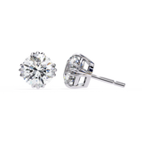 14K White Gold IGI Certified Round Solitaire Stud Earrings, 4 Triple Split Prongs, D-E Color, VVS/VS Clarity