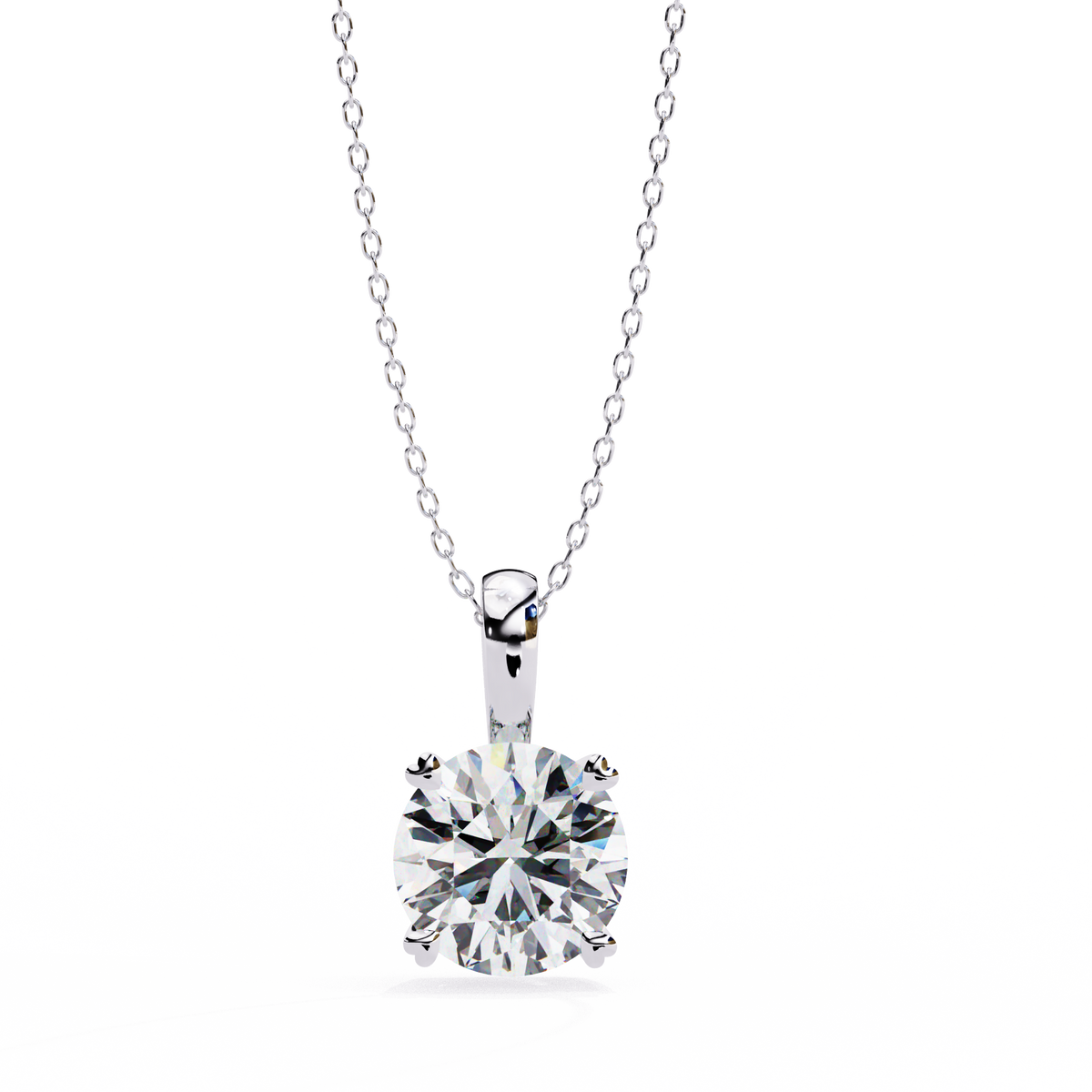 14K White Gold IGI Certified Round Diamond Solitaire Pendant – D-E Color, VVS–VS Clarity, Classic Bail