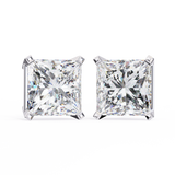 14K White Gold IGI Certified Princess Solitaire Stud Earrings, 4 Prong, D-E Color, VVS/VS Clarity