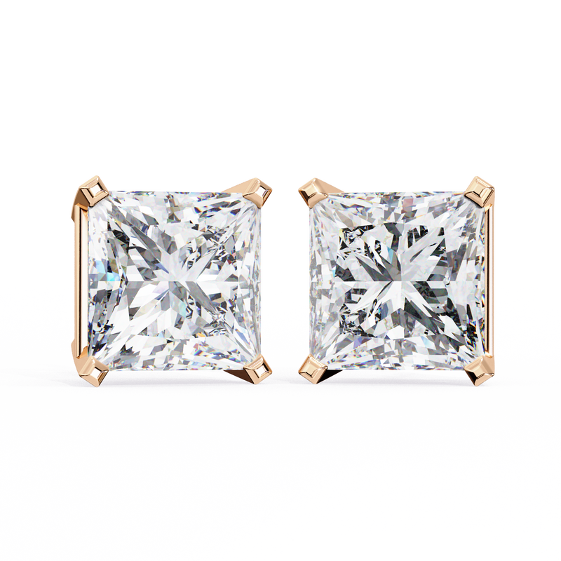 14K White Gold IGI Certified Princess Solitaire Stud Earrings, 4 Prong, D-E Color, VVS/VS Clarity