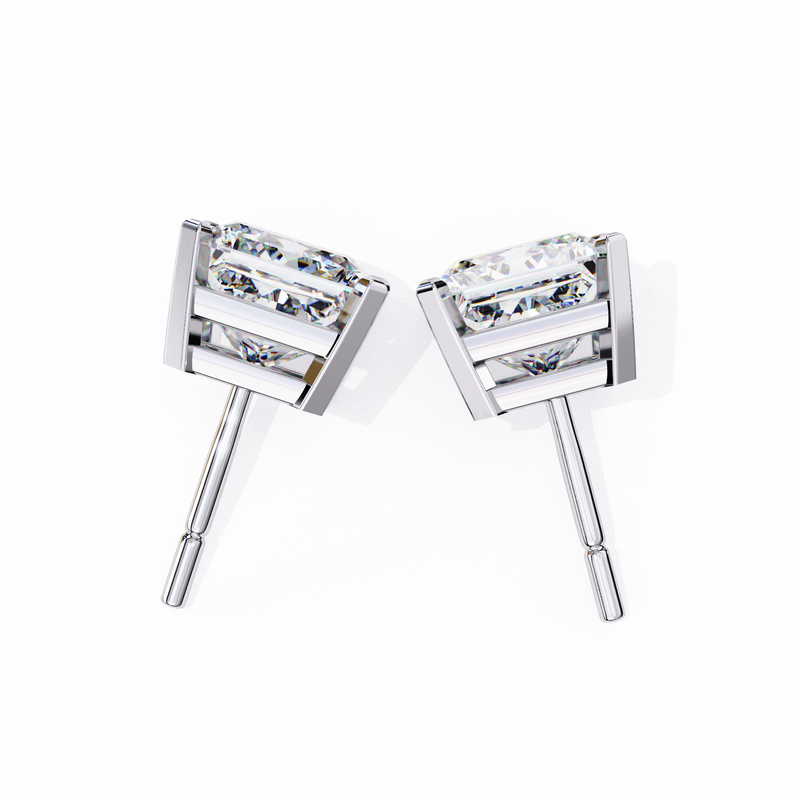 14K White Gold IGI Certified Princess Solitaire Stud Earrings, 4 Prong, D-E Color, VVS/VS Clarity