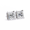 14K White Gold IGI Certified Princess Solitaire Stud Earrings, 4 Prong, D-E Color, VVS/VS Clarity