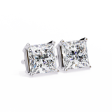 14K White Gold IGI Certified Princess Solitaire Stud Earrings, 4 Prong, D-E Color, VVS/VS Clarity