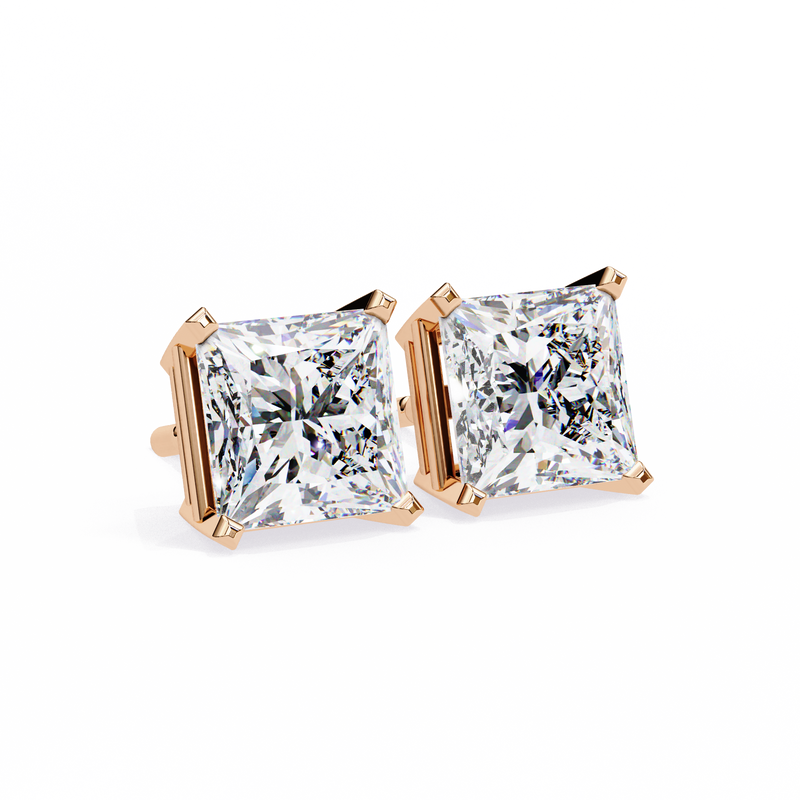 14K White Gold IGI Certified Princess Solitaire Stud Earrings, 4 Prong, D-E Color, VVS/VS Clarity