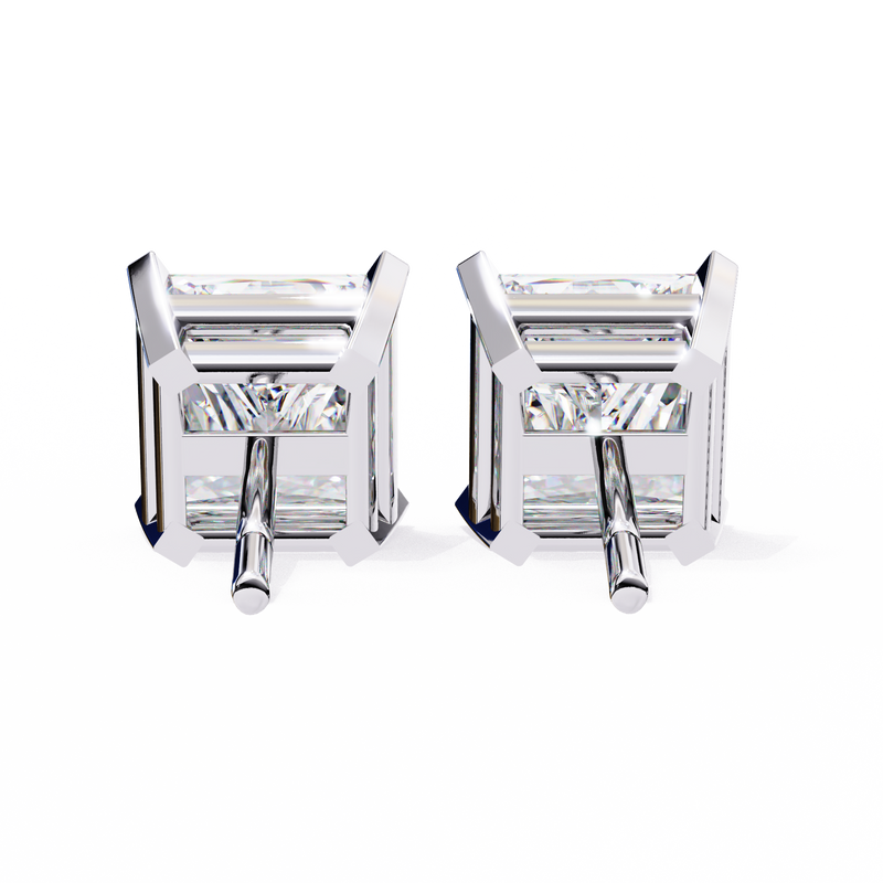 14K White Gold IGI Certified Princess Solitaire Stud Earrings, 4 Prong, D-E Color, VVS/VS Clarity