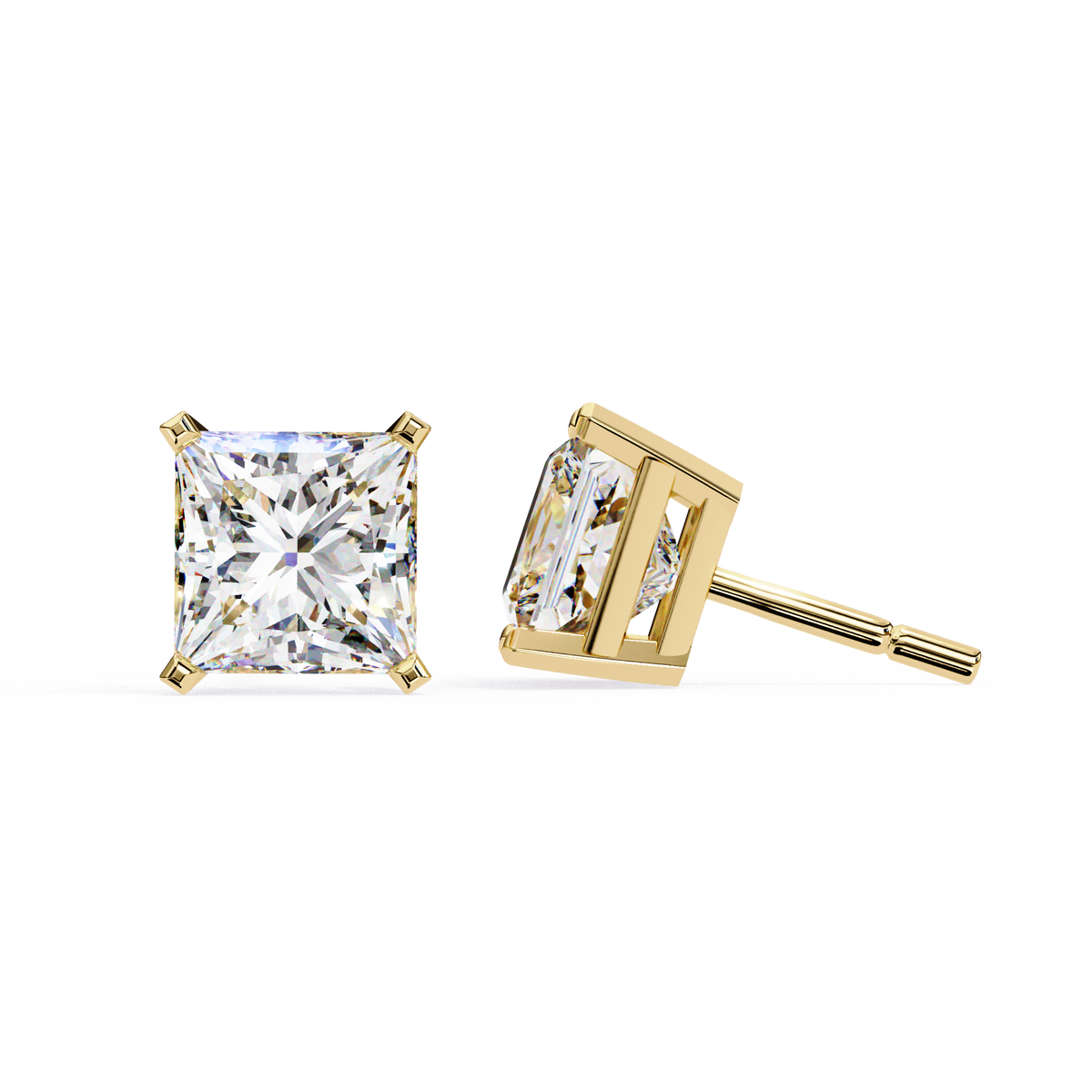 14K White Gold IGI Certified Princess Solitaire Stud Earrings, 4 Prong, D-E Color, VVS/VS Clarity