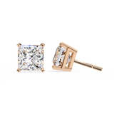 14K White Gold IGI Certified Princess Solitaire Stud Earrings, 4 Prong, D-E Color, VVS/VS Clarity