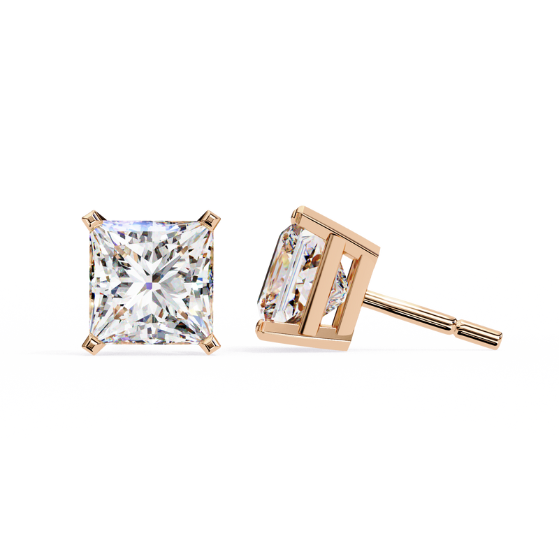 14K White Gold IGI Certified Princess Solitaire Stud Earrings, 4 Prong, D-E Color, VVS/VS Clarity