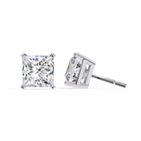 14K White Gold IGI Certified Princess Solitaire Stud Earrings, 4 Prong, D-E Color, VVS/VS Clarity
