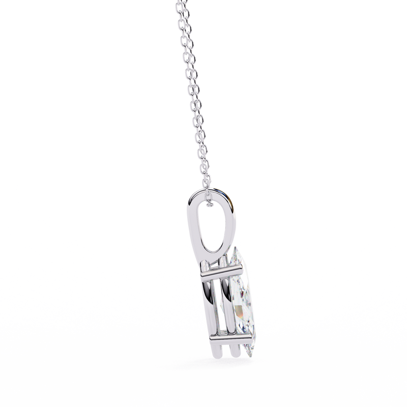 14K White Gold IGI Certified Marquise Diamond Solitaire Pendant – D-E Color, VVS–VS Clarity, Classic Bail