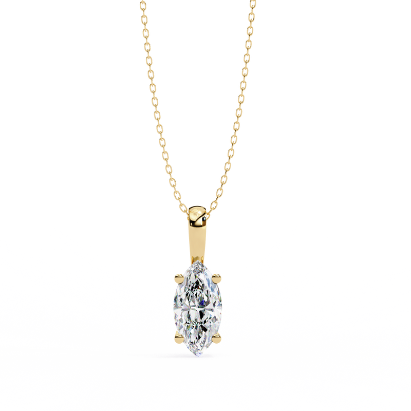 14K White Gold IGI Certified Marquise Diamond Solitaire Pendant – D-E Color, VVS–VS Clarity, Classic Bail