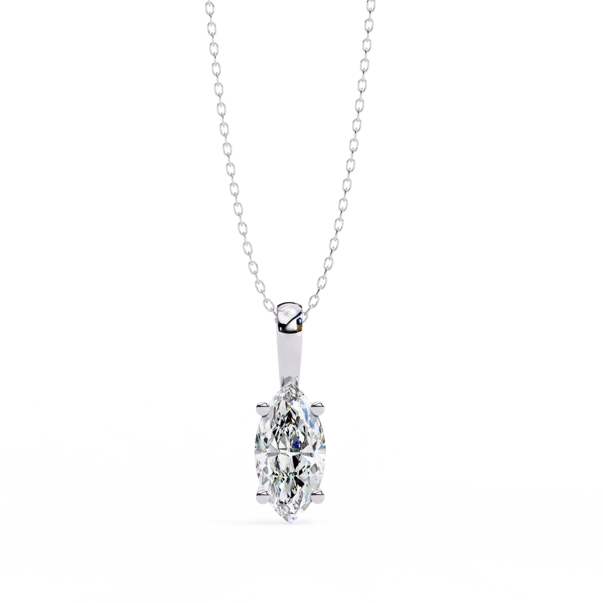 14K White Gold IGI Certified Marquise Diamond Solitaire Pendant – D-E Color, VVS–VS Clarity, Classic Bail