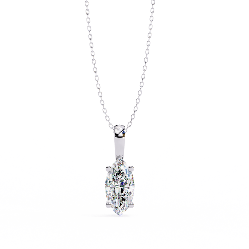 14K White Gold IGI Certified Marquise Diamond Solitaire Pendant – D-E Color, VVS–VS Clarity, Classic Bail