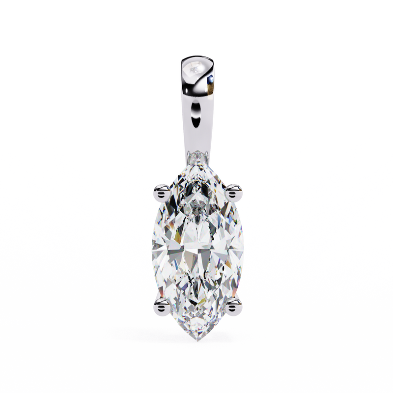 14K White Gold IGI Certified Marquise Diamond Solitaire Pendant – D-E Color, VVS–VS Clarity, Classic Bail