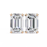 14K White Gold IGI Certified Emerald Cut Solitaire Stud Earrings, 4 Prong, D-E Color, VVS/VS Clarity