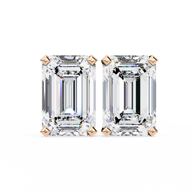 14K White Gold IGI Certified Emerald Cut Solitaire Stud Earrings, 4 Prong, D-E Color, VVS/VS Clarity