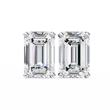 14K White Gold IGI Certified Emerald Cut Solitaire Stud Earrings, 4 Prong, D-E Color, VVS/VS Clarity