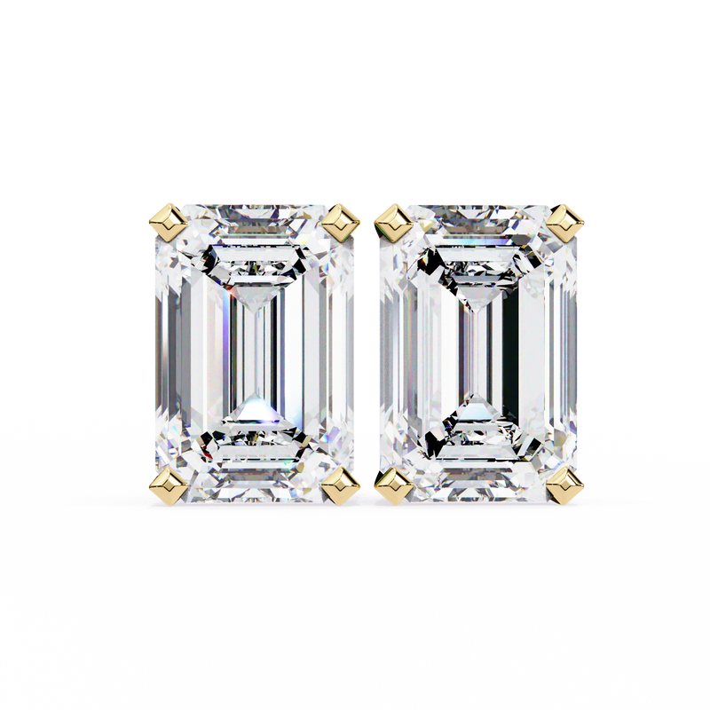 14K White Gold IGI Certified Emerald Cut Solitaire Stud Earrings, 4 Prong, D-E Color, VVS/VS Clarity