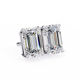 14K White Gold IGI Certified Emerald Cut Solitaire Stud Earrings, 4 Prong, D-E Color, VVS/VS Clarity