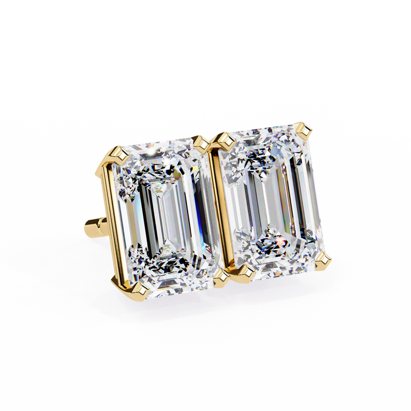 14K White Gold IGI Certified Emerald Cut Solitaire Stud Earrings, 4 Prong, D-E Color, VVS/VS Clarity