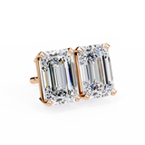 14K White Gold IGI Certified Emerald Cut Solitaire Stud Earrings, 4 Prong, D-E Color, VVS/VS Clarity