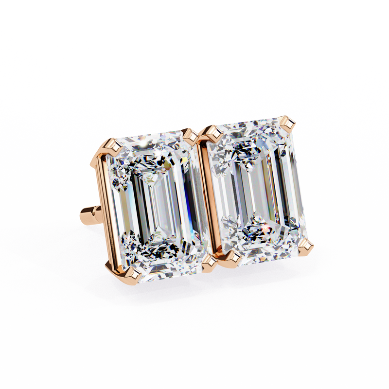 14K White Gold IGI Certified Emerald Cut Solitaire Stud Earrings, 4 Prong, D-E Color, VVS/VS Clarity