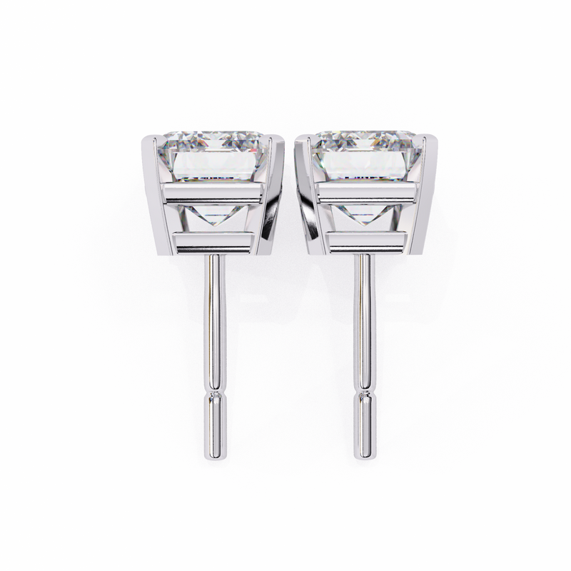 14K White Gold IGI Certified Emerald Cut Solitaire Stud Earrings, 4 Prong, D-E Color, VVS/VS Clarity