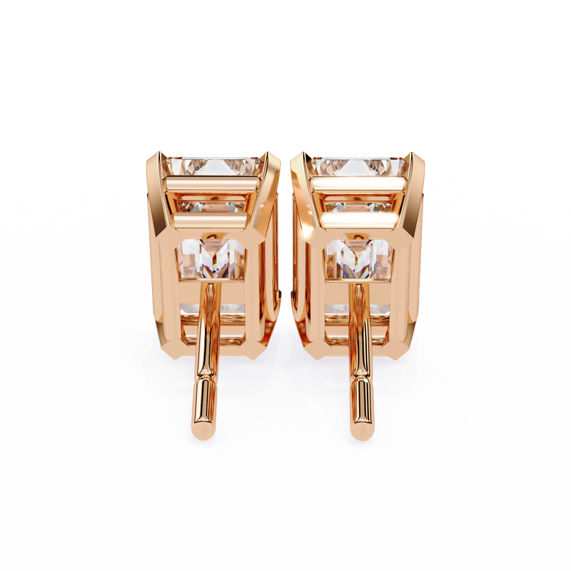 14K White Gold IGI Certified Emerald Cut Solitaire Stud Earrings, 4 Prong, D-E Color, VVS/VS Clarity