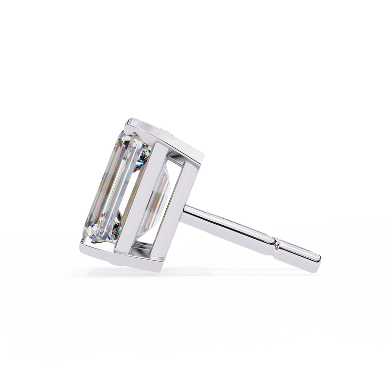 14K White Gold IGI Certified Emerald Cut Solitaire Stud Earrings, 4 Prong, D-E Color, VVS/VS Clarity