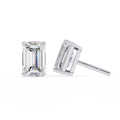 14K White Gold IGI Certified Emerald Cut Solitaire Stud Earrings, 4 Prong, D-E Color, VVS/VS Clarity