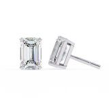 14K White Gold IGI Certified Emerald Cut Solitaire Stud Earrings, 4 Prong, D-E Color, VVS/VS Clarity