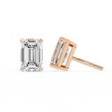 14K White Gold IGI Certified Emerald Cut Solitaire Stud Earrings, 4 Prong, D-E Color, VVS/VS Clarity