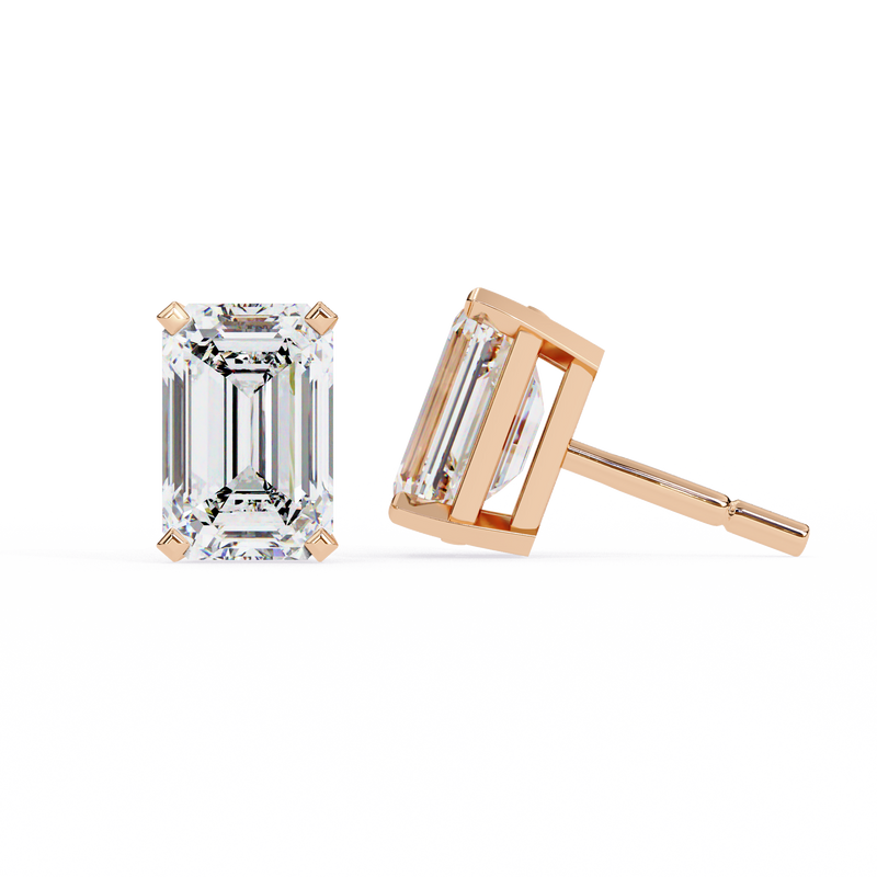 14K White Gold IGI Certified Emerald Cut Solitaire Stud Earrings, 4 Prong, D-E Color, VVS/VS Clarity